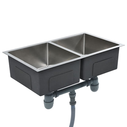Gootsteen Handgemaakt Roestvrij Staal 76 x 44 x 20 cm (twee gootstenen) Zilver