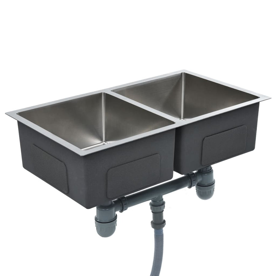 Gootsteen Handgemaakt Roestvrij Staal 76 x 44 x 20 cm (twee gootstenen) Zilver