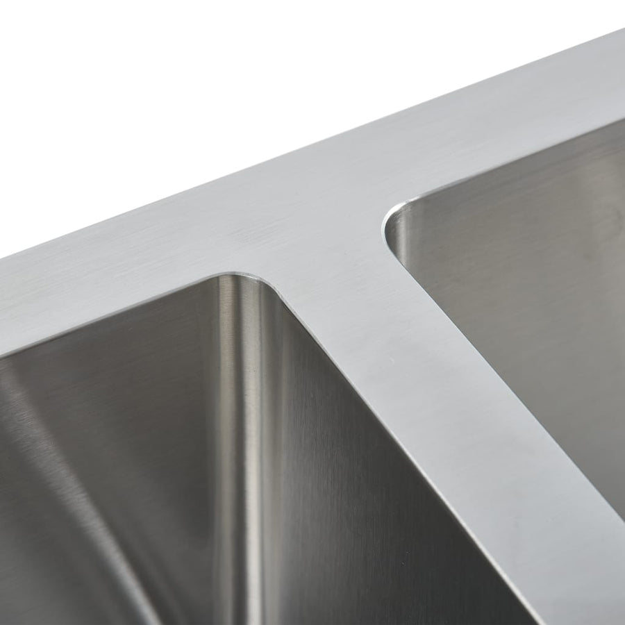 Gootsteen Handgemaakt Roestvrij Staal 76 x 44 x 20 cm (twee gootstenen) Zilver