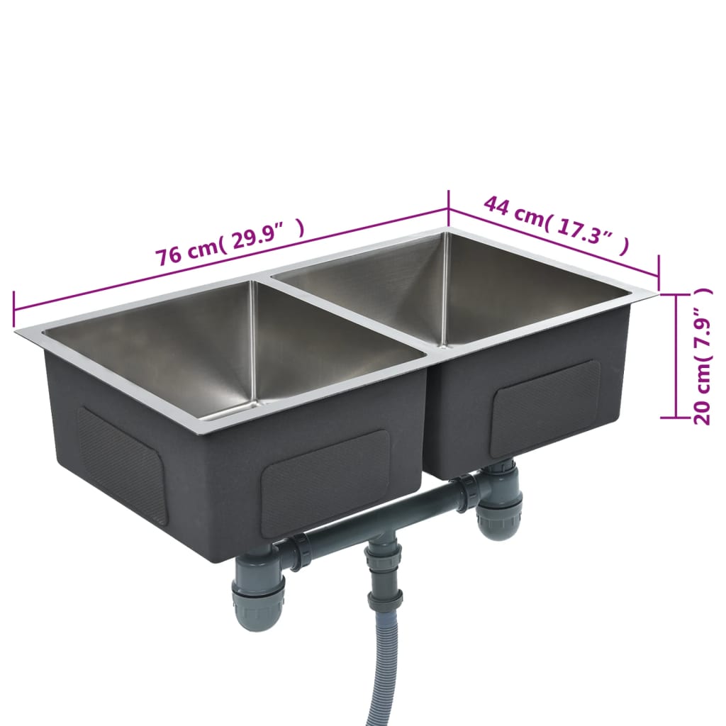 Gootsteen Handgemaakt Roestvrij Staal 76 x 44 x 20 cm (twee gootstenen) Zilver