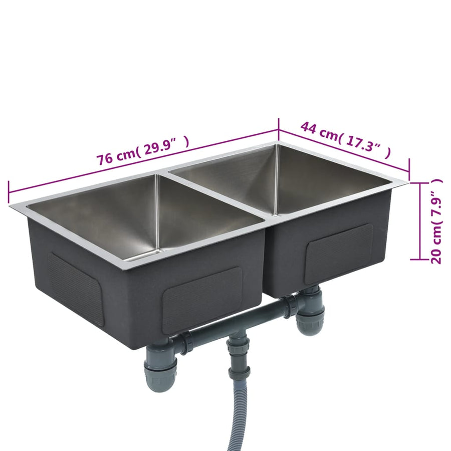 Gootsteen Handgemaakt Roestvrij Staal 76 x 44 x 20 cm (twee gootstenen) Zilver