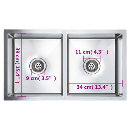 Gootsteen Handgemaakt Roestvrij Staal 76 x 44 x 20 cm (twee gootstenen) Zilver
