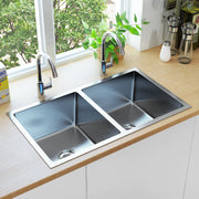 Gootsteen roestvrij staal dubbel 76x44x20 cm zilver
