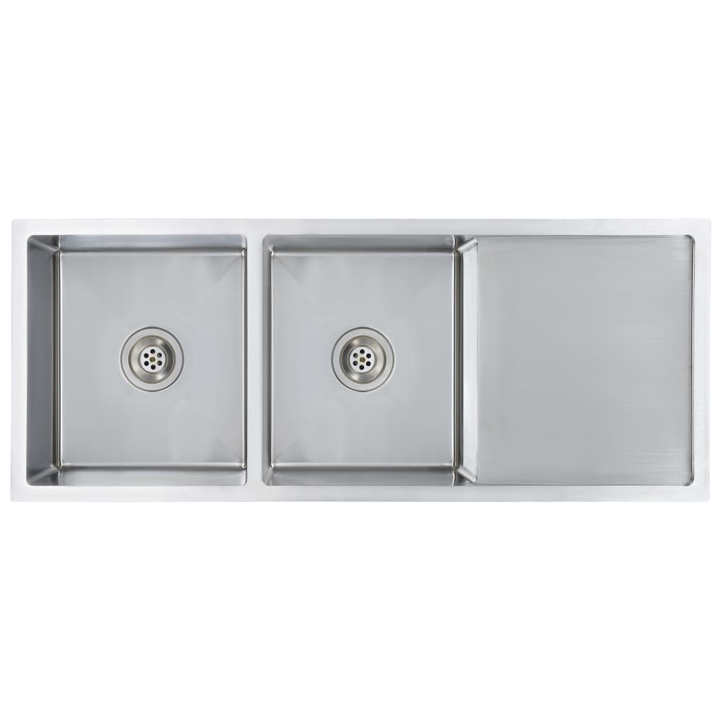 Gootsteen Handgemaakt Roestvrij Staal 111.5 x 44 x 20 cm (twee gootstenen en wasbord) Zilver