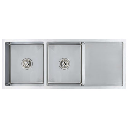 Gootsteen Handgemaakt Roestvrij Staal 111.5 x 44 x 20 cm (twee gootstenen en wasbord) Zilver