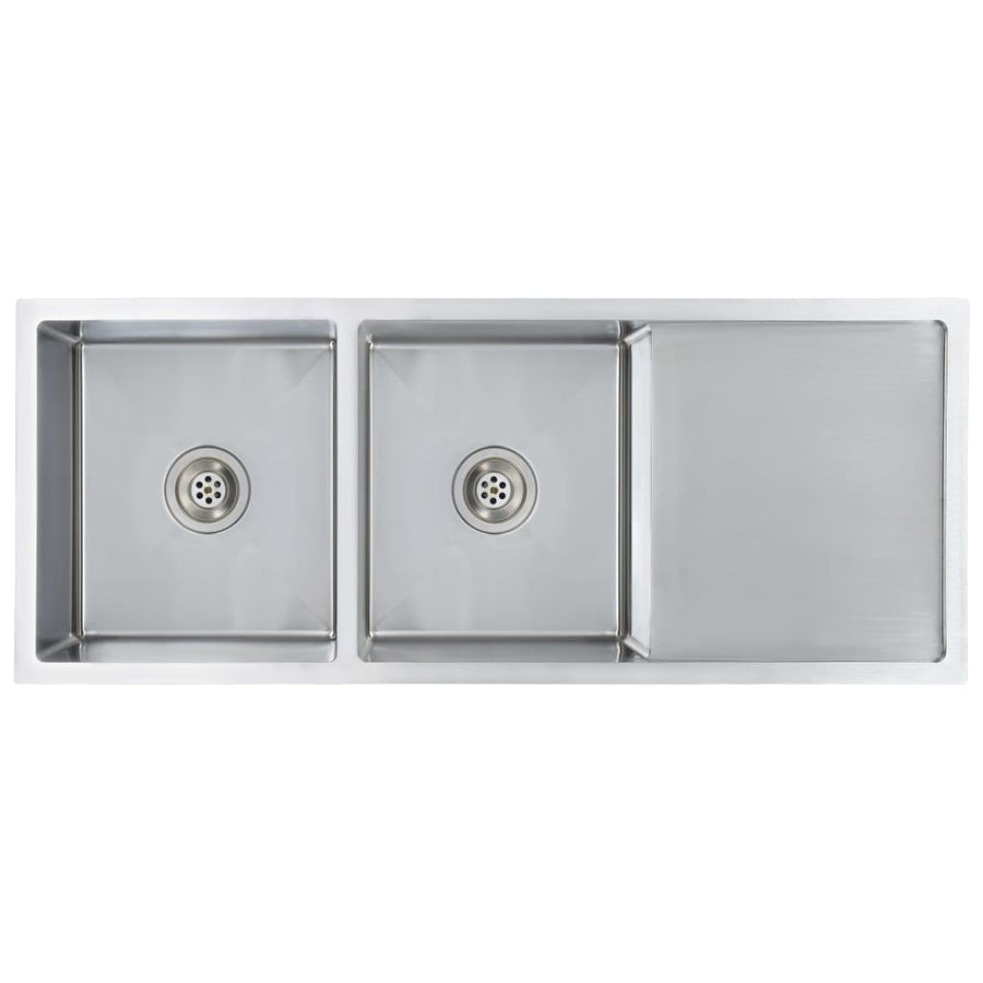Gootsteen Handgemaakt Roestvrij Staal 111.5 x 44 x 20 cm (twee gootstenen en wasbord) Zilver