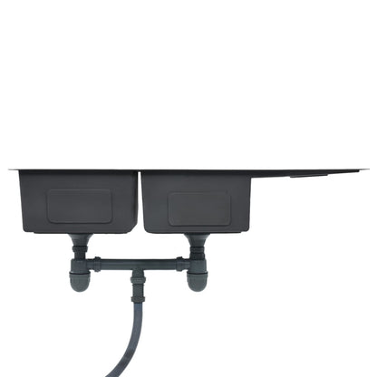 Gootsteen Handgemaakt Roestvrij Staal 111.5 x 44 x 20 cm (twee gootstenen en wasbord) Zilver