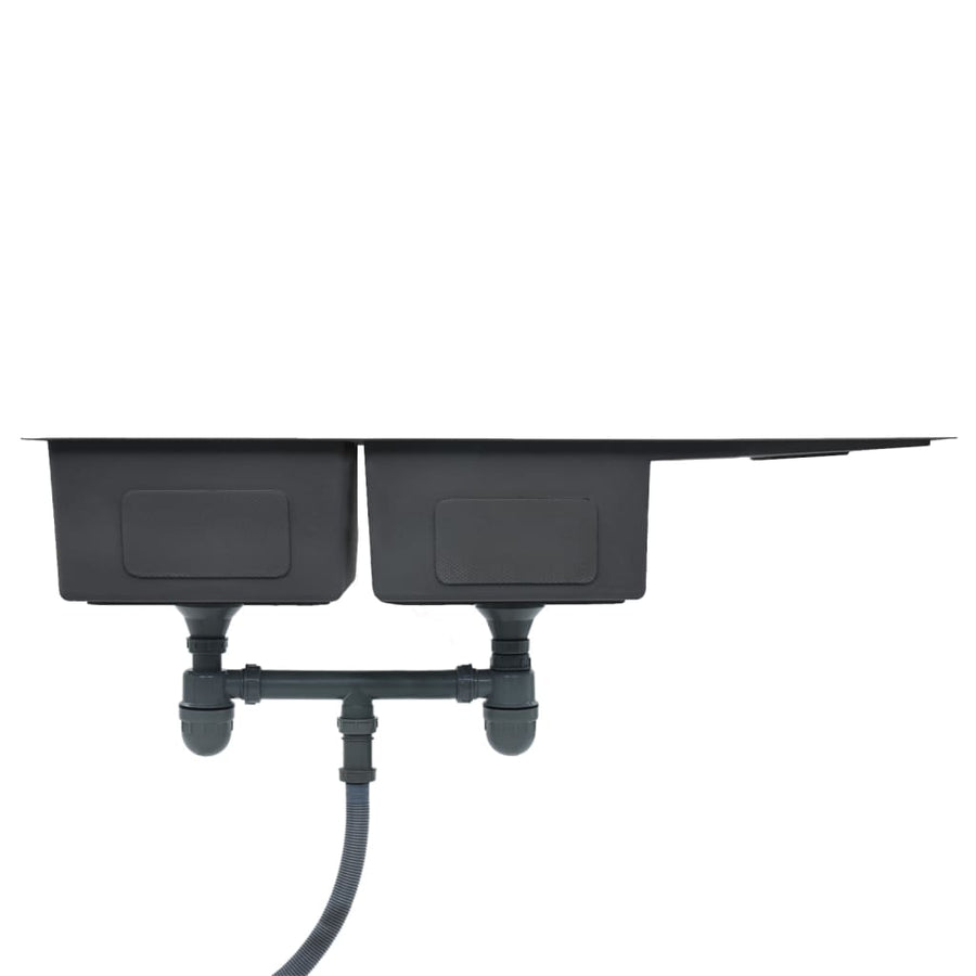 Gootsteen Handgemaakt Roestvrij Staal 111.5 x 44 x 20 cm (twee gootstenen en wasbord) Zilver