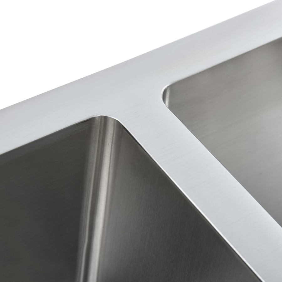 Gootsteen Handgemaakt Roestvrij Staal 111.5 x 44 x 20 cm (twee gootstenen en wasbord) Zilver