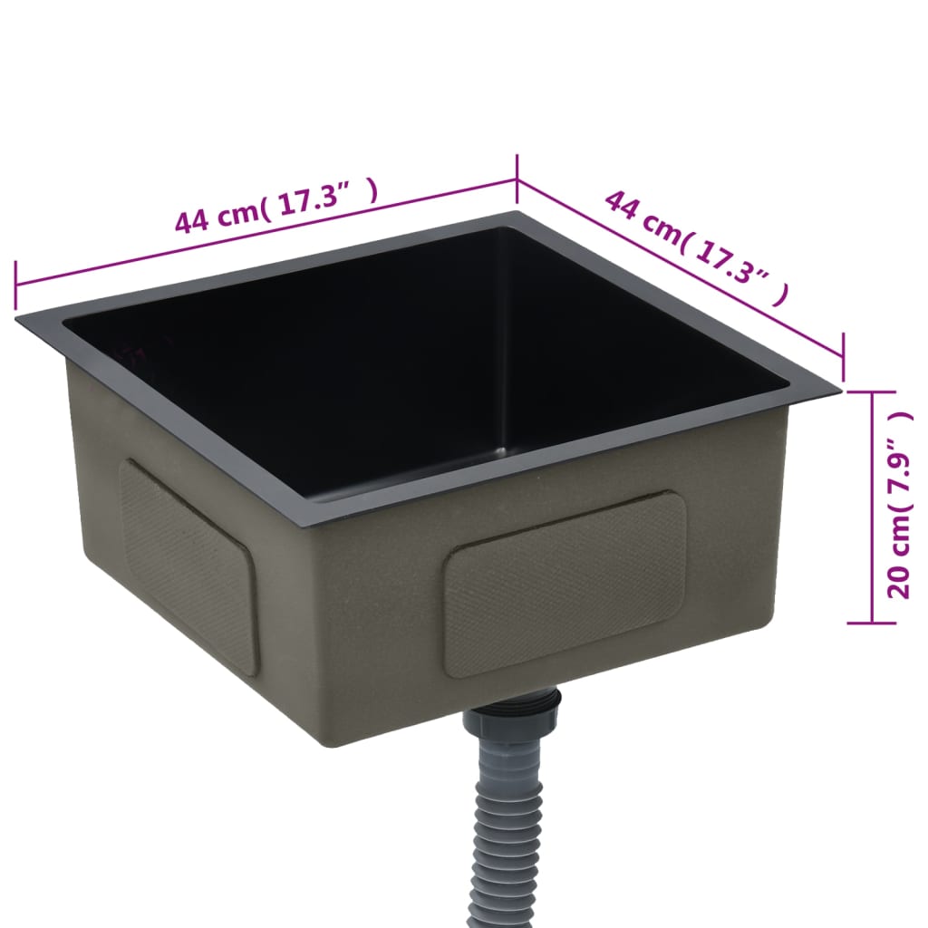 Gootsteen Handgemaakt Roestvrij Staal 44 x 44 x 20 cm Zwart