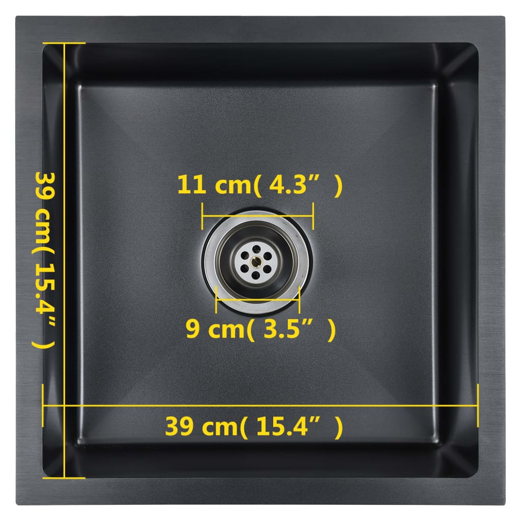 Gootsteen Handgemaakt Roestvrij Staal 44 x 44 x 20 cm Zwart