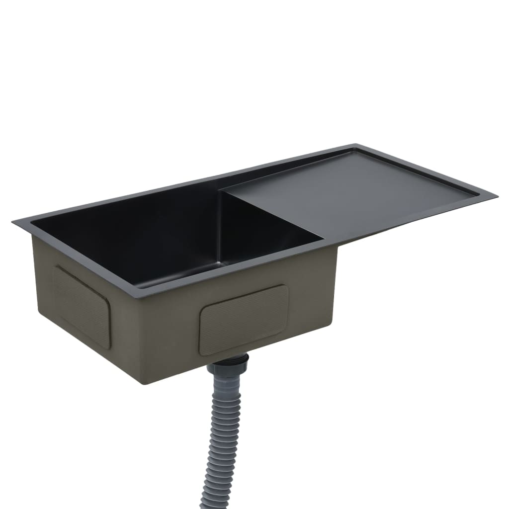 Gootsteen Handgemaakt Roestvrij Staal 87 x 44 x 20 cm (een gootsteen en wasbord) Zwart