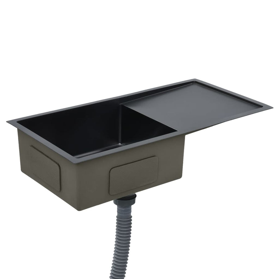 Gootsteen Handgemaakt Roestvrij Staal 87 x 44 x 20 cm (een gootsteen en wasbord) Zwart