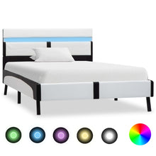 Bedframe Met Led Kunstleer 90 x 200 cm Wit en zwart