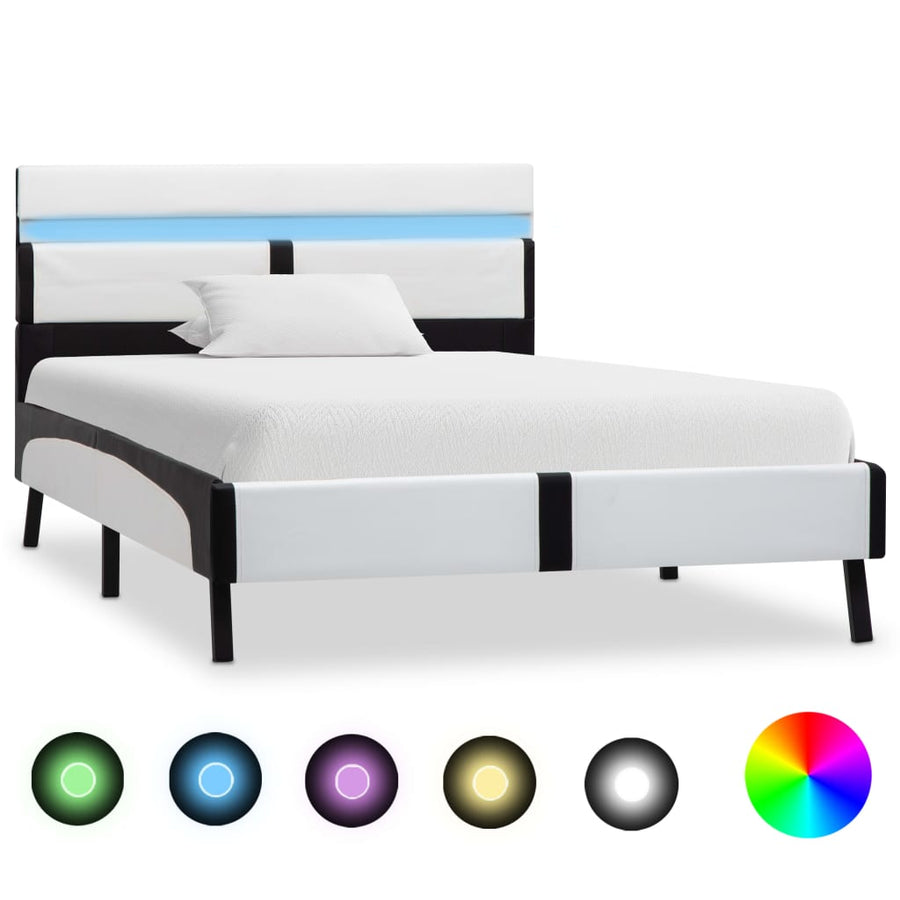 Bedframe Met Led Kunstleer 90 x 200 cm Wit en zwart
