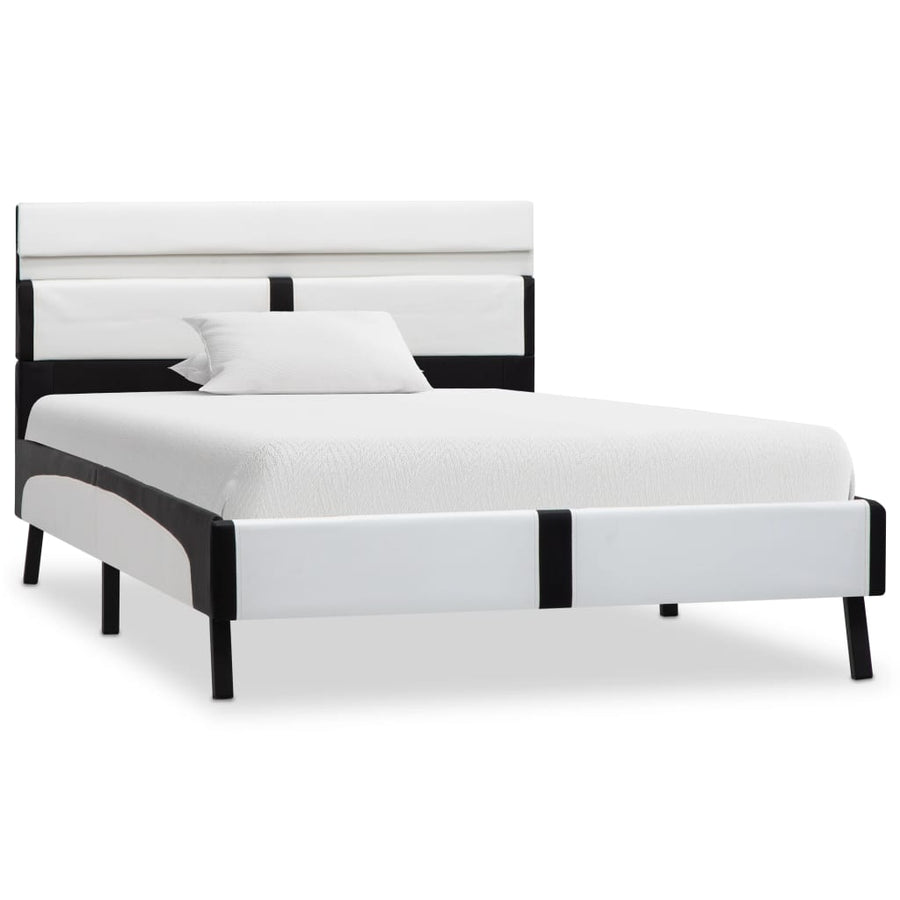 Bedframe Met Led Kunstleer 90 x 200 cm Wit en zwart