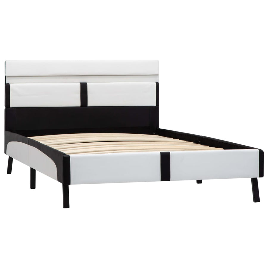 Bedframe Met Led Kunstleer 90 x 200 cm Wit en zwart
