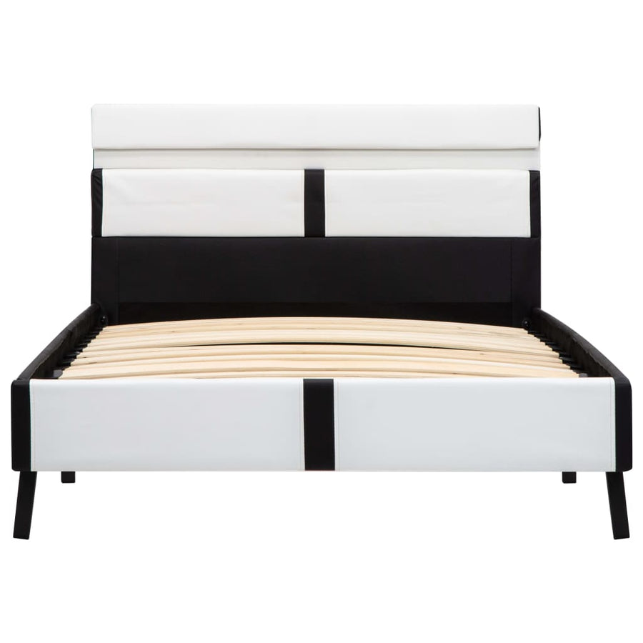 Bedframe Met Led Kunstleer 90 x 200 cm Wit en zwart