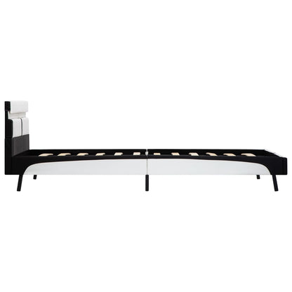 Bedframe Met Led Kunstleer 90 x 200 cm Wit en zwart