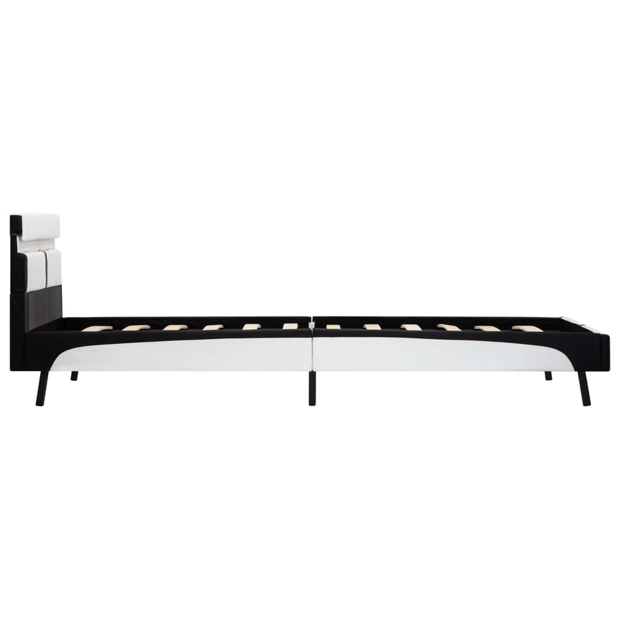Bedframe Met Led Kunstleer 90 x 200 cm Wit en zwart