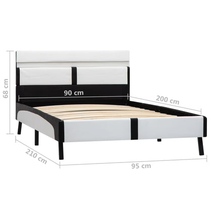 Bedframe Met Led Kunstleer 90 x 200 cm Wit en zwart