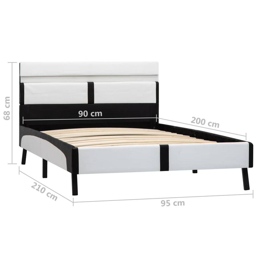 Bedframe Met Led Kunstleer 90 x 200 cm Wit en zwart