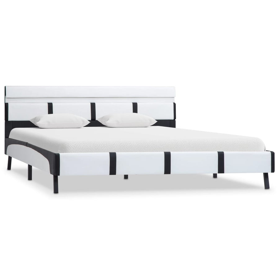 Bedframe Met Led Kunstleer 120 x 200 cm Wit en zwart
