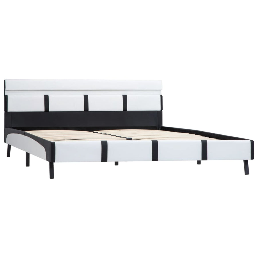 Bedframe Met Led Kunstleer 120 x 200 cm Wit en zwart