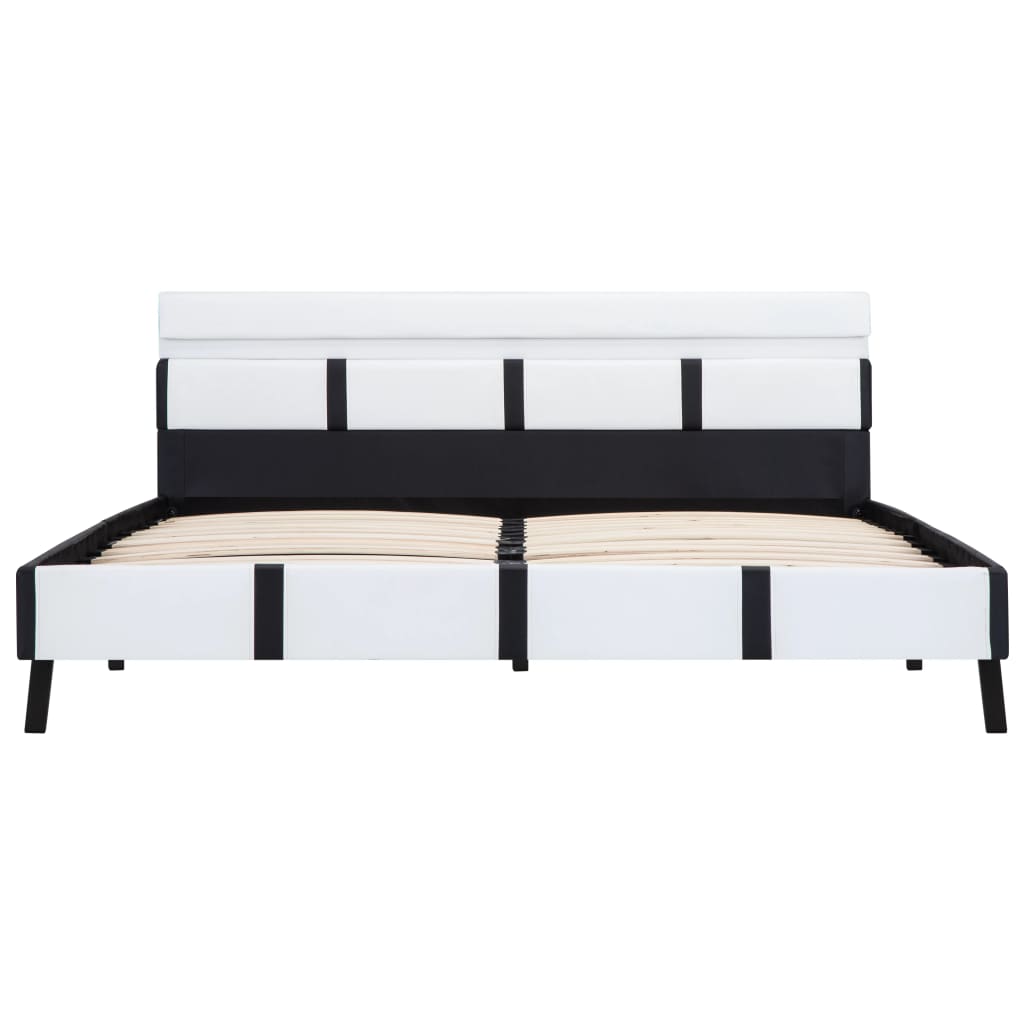 Bedframe Met Led Kunstleer 120 x 200 cm Wit en zwart