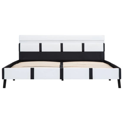 Bedframe Met Led Kunstleer 120 x 200 cm Wit en zwart