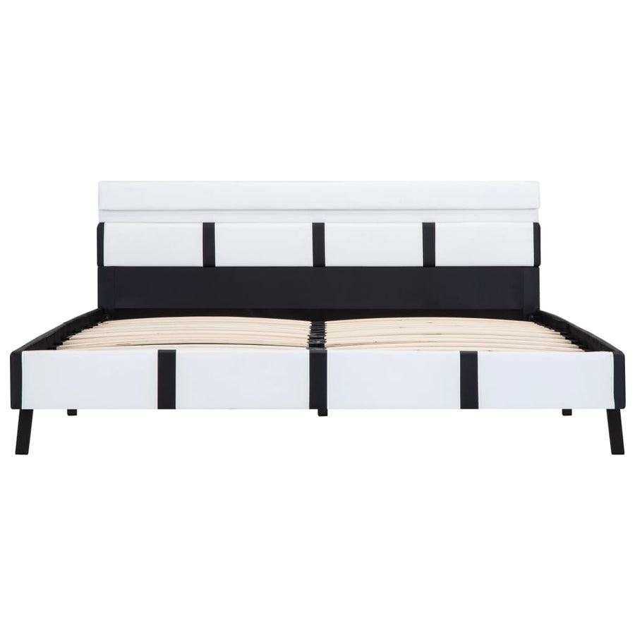 Bedframe Met Led Kunstleer 120 x 200 cm Wit en zwart