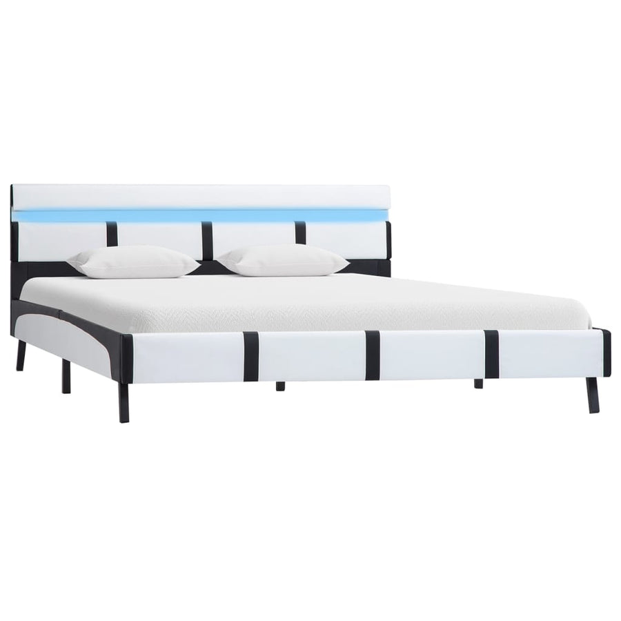 Bedframe Met Led Kunstleer 140 x 200 cm Wit en zwart