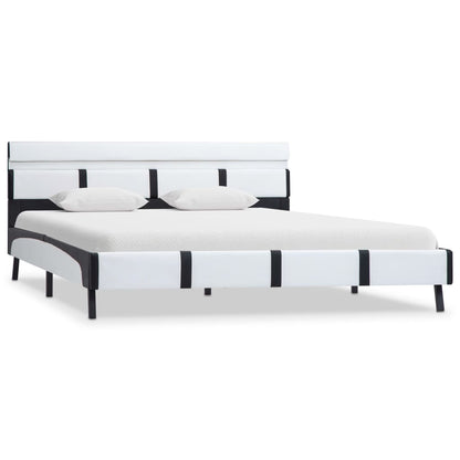 Bedframe Met Led Kunstleer 140 x 200 cm Wit en zwart