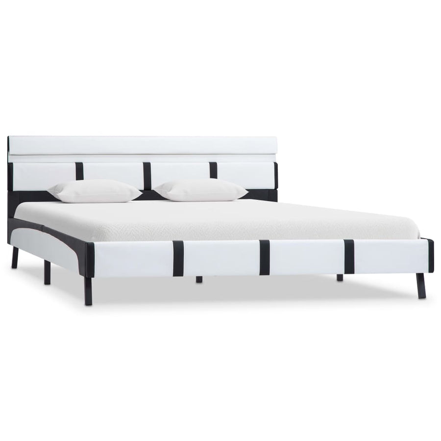Bedframe Met Led Kunstleer 140 x 200 cm Wit en zwart