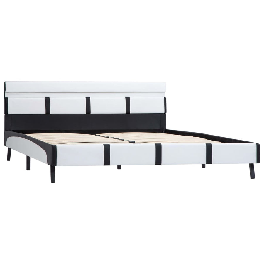 Bedframe Met Led Kunstleer 140 x 200 cm Wit en zwart