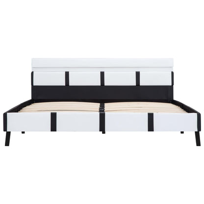Bedframe Met Led Kunstleer 140 x 200 cm Wit en zwart