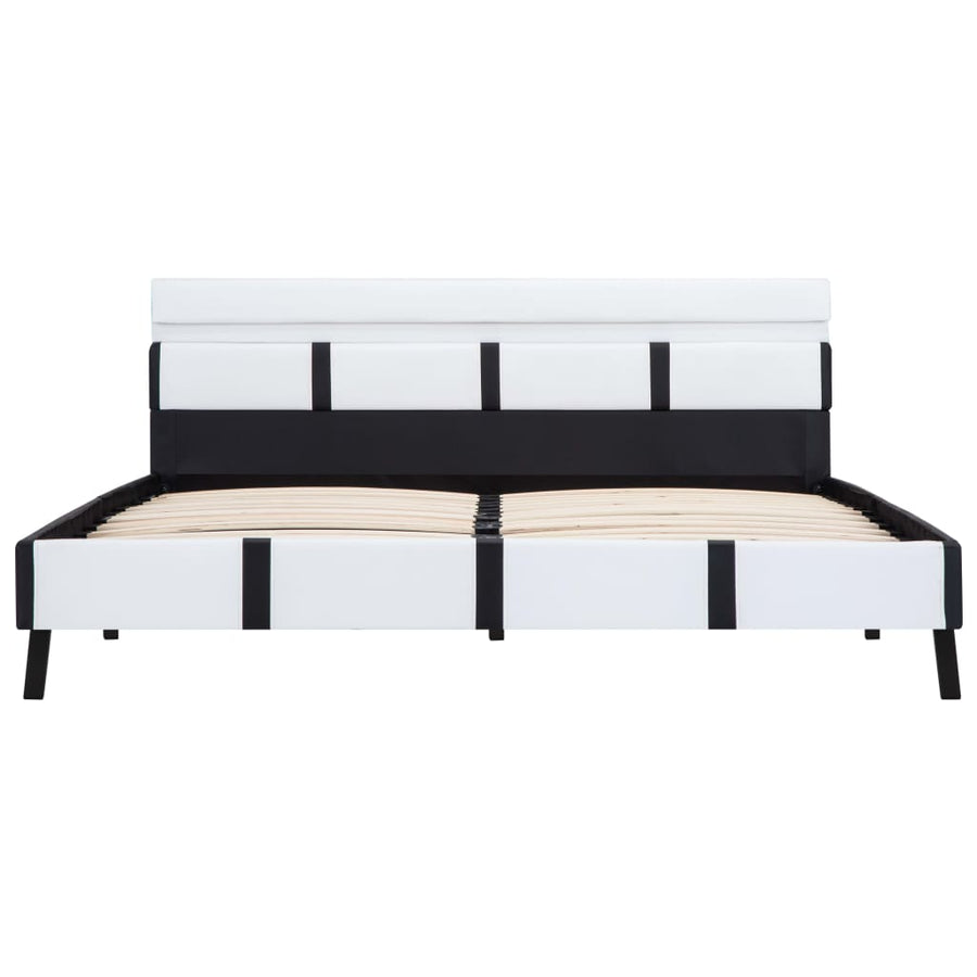 Bedframe Met Led Kunstleer 140 x 200 cm Wit en zwart