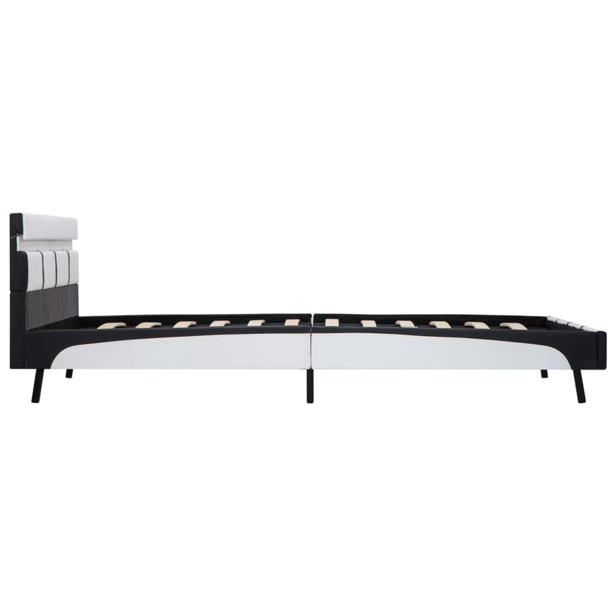 Bedframe Met Led Kunstleer 140 x 200 cm Wit en zwart