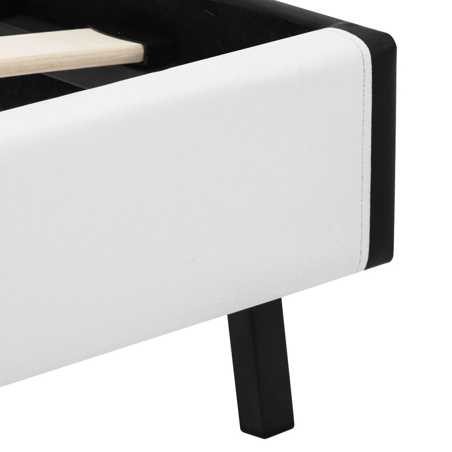 Bedframe Met Led Kunstleer 140 x 200 cm Wit en zwart