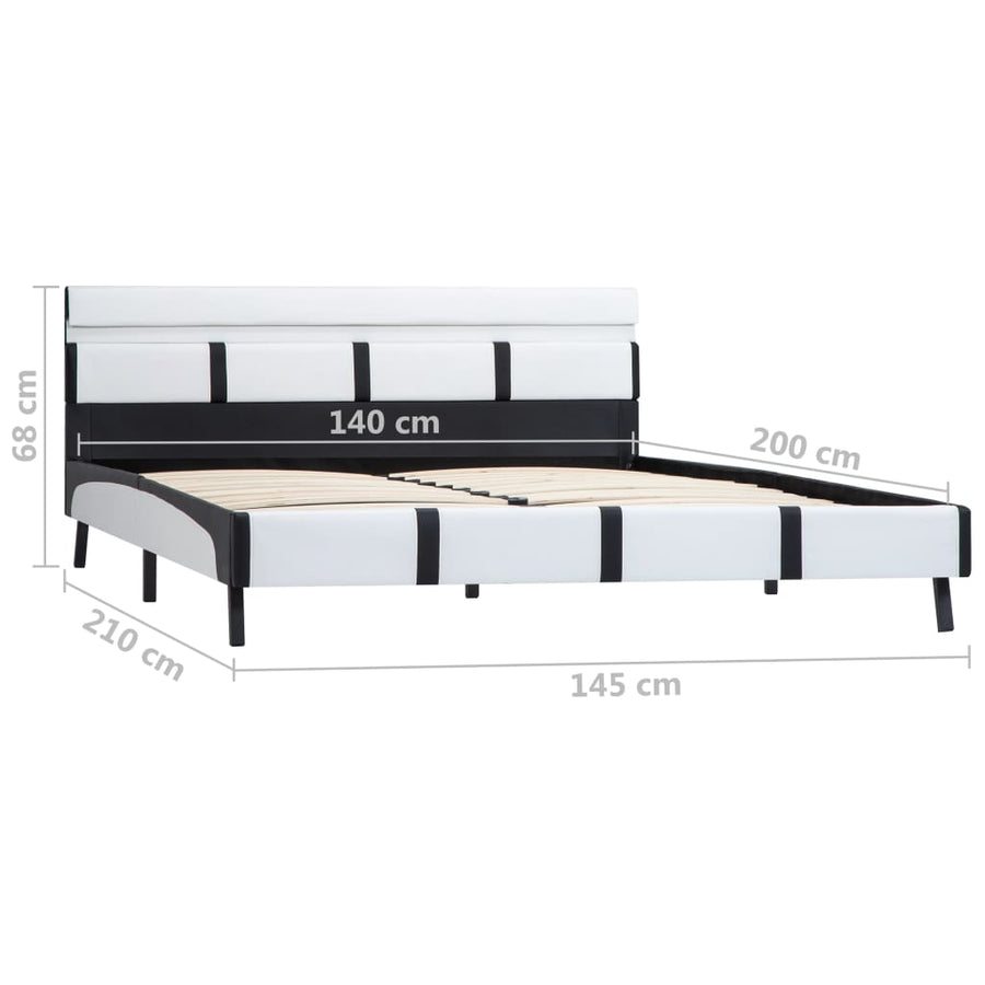 Bedframe Met Led Kunstleer 140 x 200 cm Wit en zwart