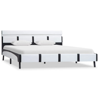 Bedframe Met Led Kunstleer 160 x 200 cm Wit en zwart