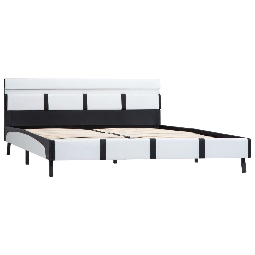 Bedframe Met Led Kunstleer 160 x 200 cm Wit en zwart