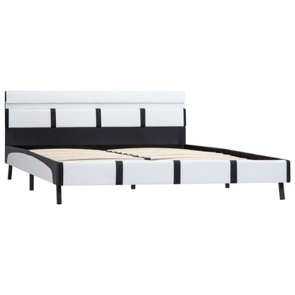 Bedframe Met Led Kunstleer 160 x 200 cm Wit en zwart