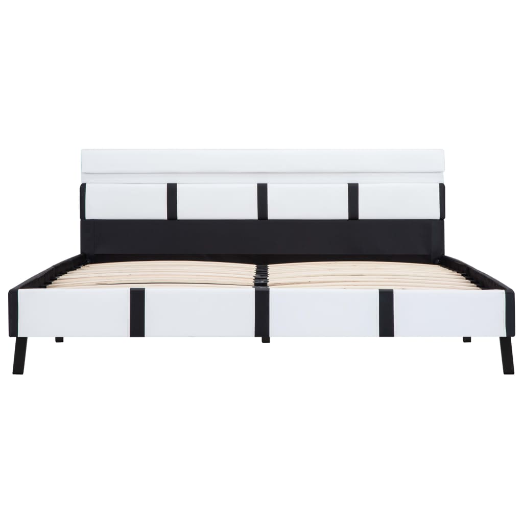 Bedframe Met Led Kunstleer 160 x 200 cm Wit en zwart