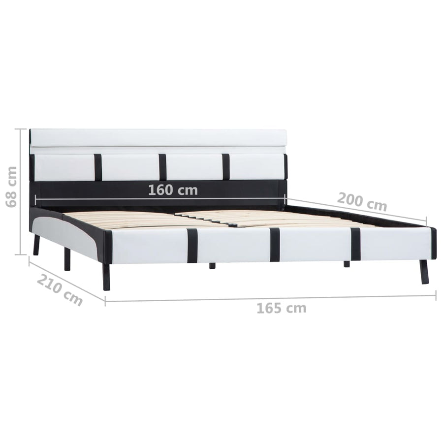 Bedframe Met Led Kunstleer 160 x 200 cm Wit en zwart