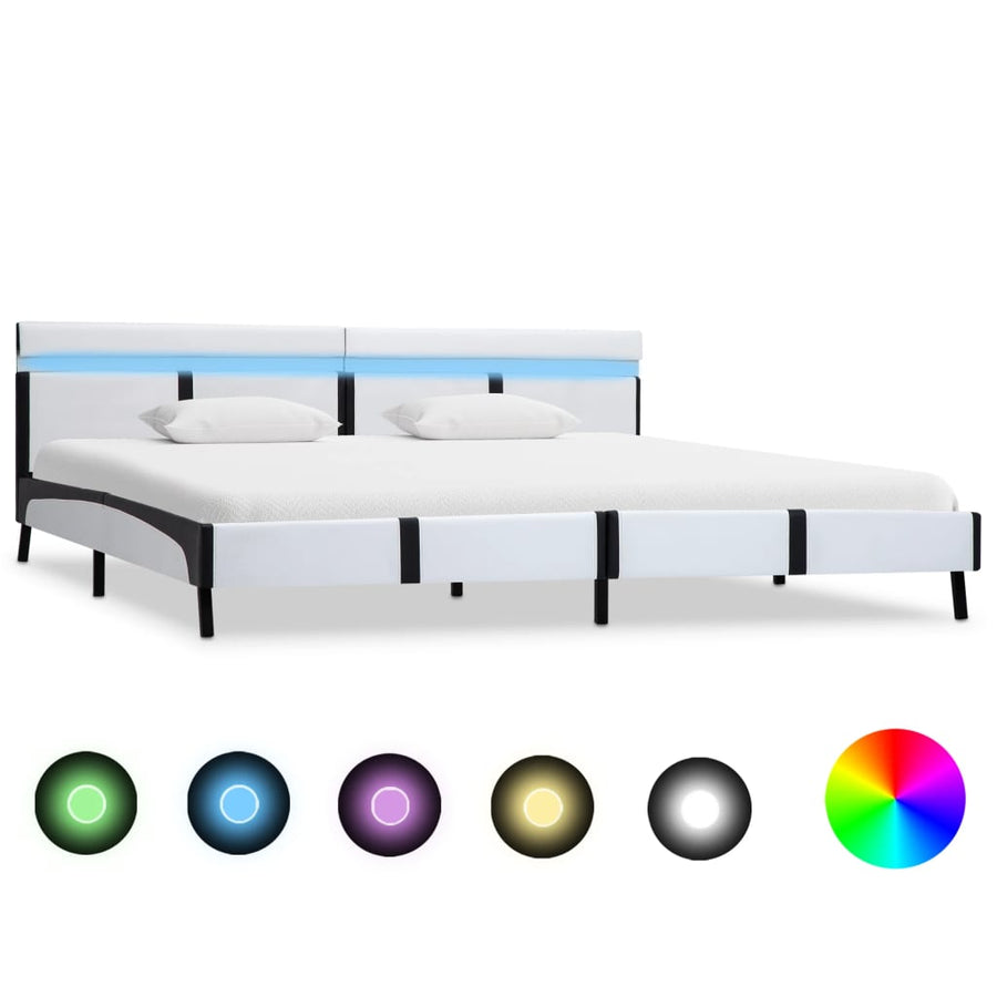 Bedframe Met Led Kunstleer Wit 180X200 Cm 180 x 200 cm Wit en zwart