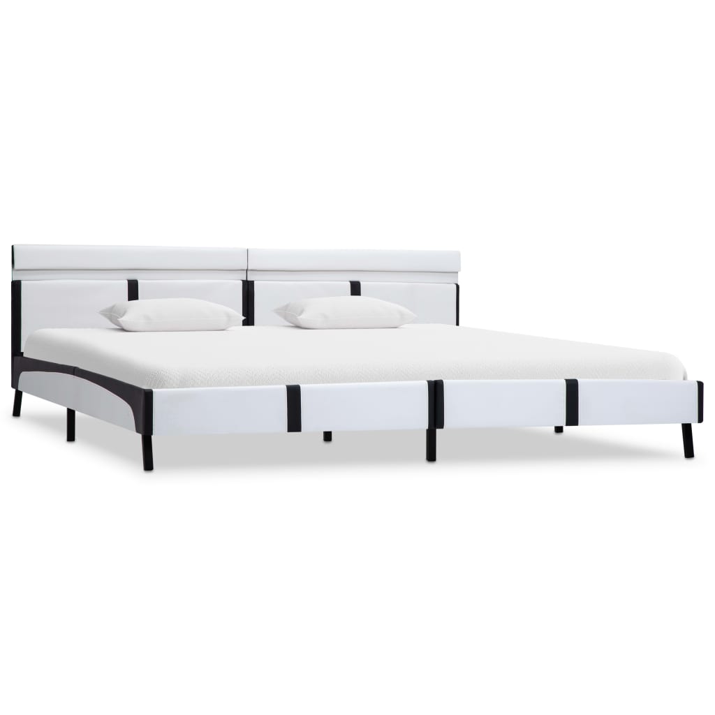 Bedframe Met Led Kunstleer Wit 180X200 Cm 180 x 200 cm Wit en zwart