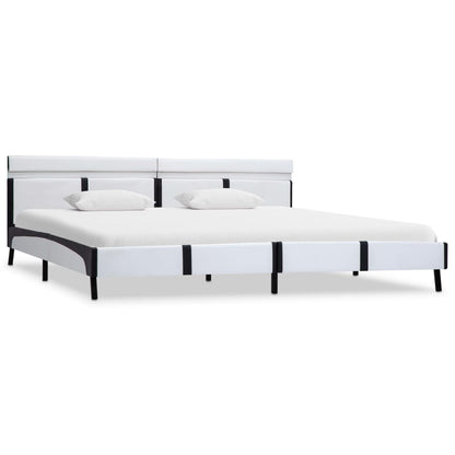 Bedframe Met Led Kunstleer Wit 180X200 Cm 180 x 200 cm Wit en zwart