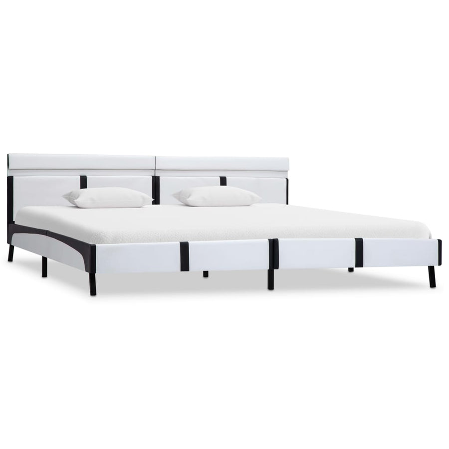 Bedframe Met Led Kunstleer Wit 180X200 Cm 180 x 200 cm Wit en zwart