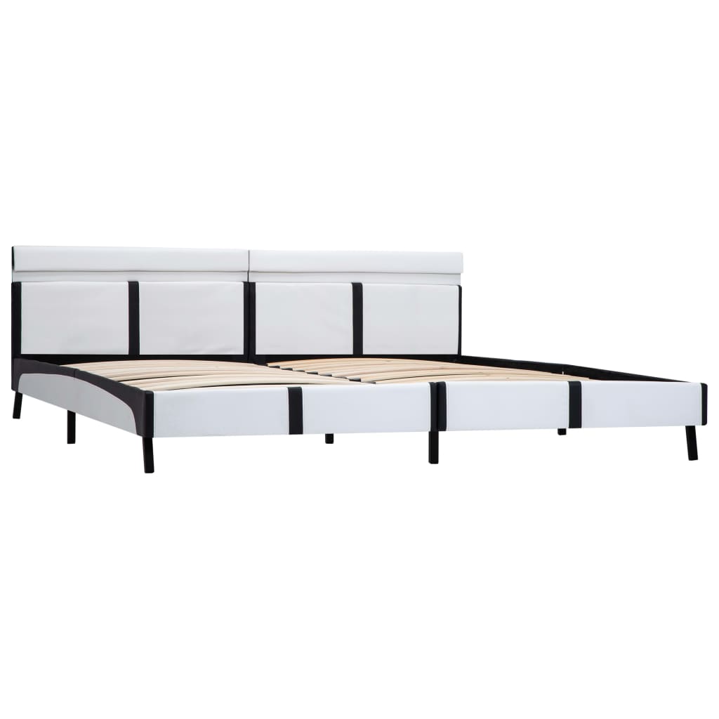 Bedframe Met Led Kunstleer Wit 180X200 Cm 180 x 200 cm Wit en zwart